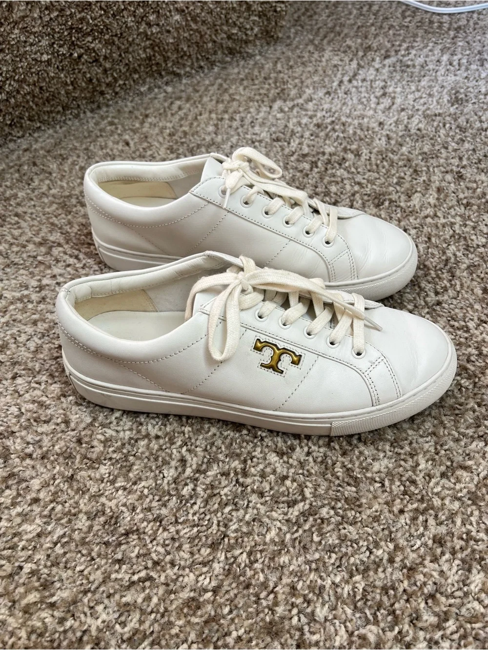 Tory Burch Cream Leather Logo-Detail Sneakers